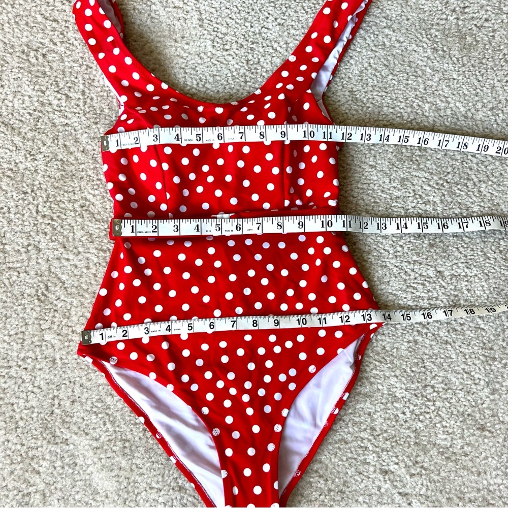 NWT CUPSHE Red Belted Polka Dot One Piece Bathing Suit—SZ. Small - Picture 6 of 11